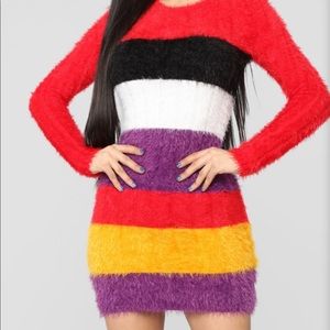 Fashion Nova Fuzzy multi stripe dress